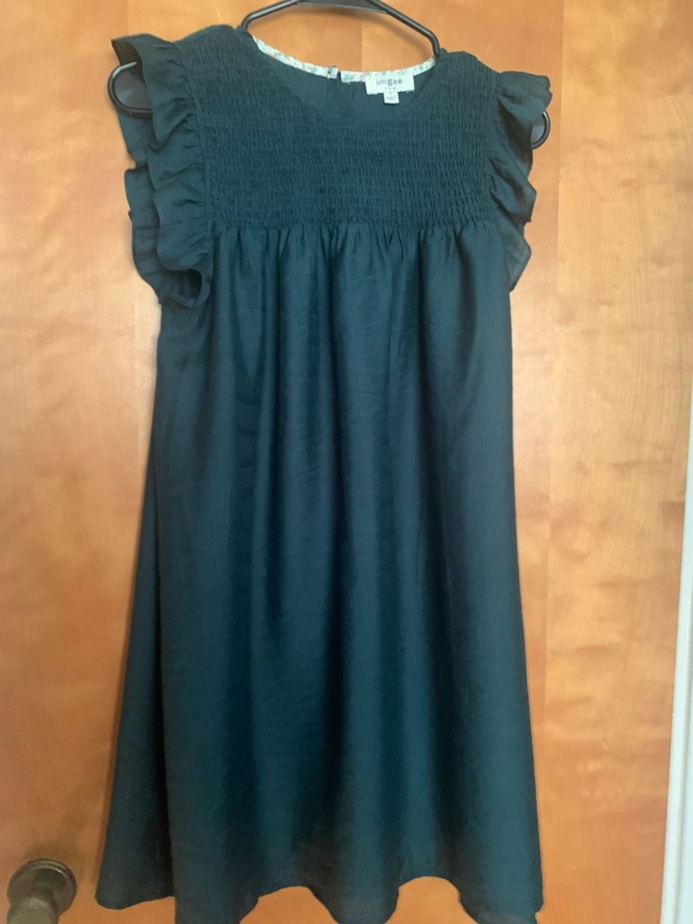 Umgee Dark Green Ruffle Cap Sleeve Smocked Yoke Top/Dress Size S